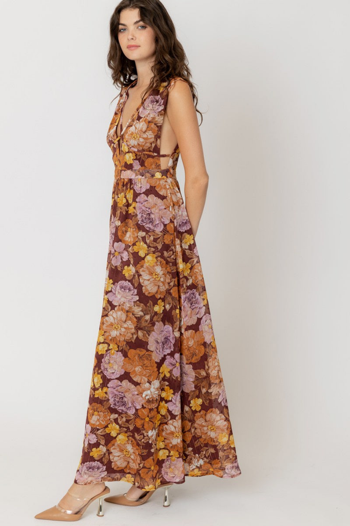 En Creme Auburn Floral V-Neck Maxi Dress