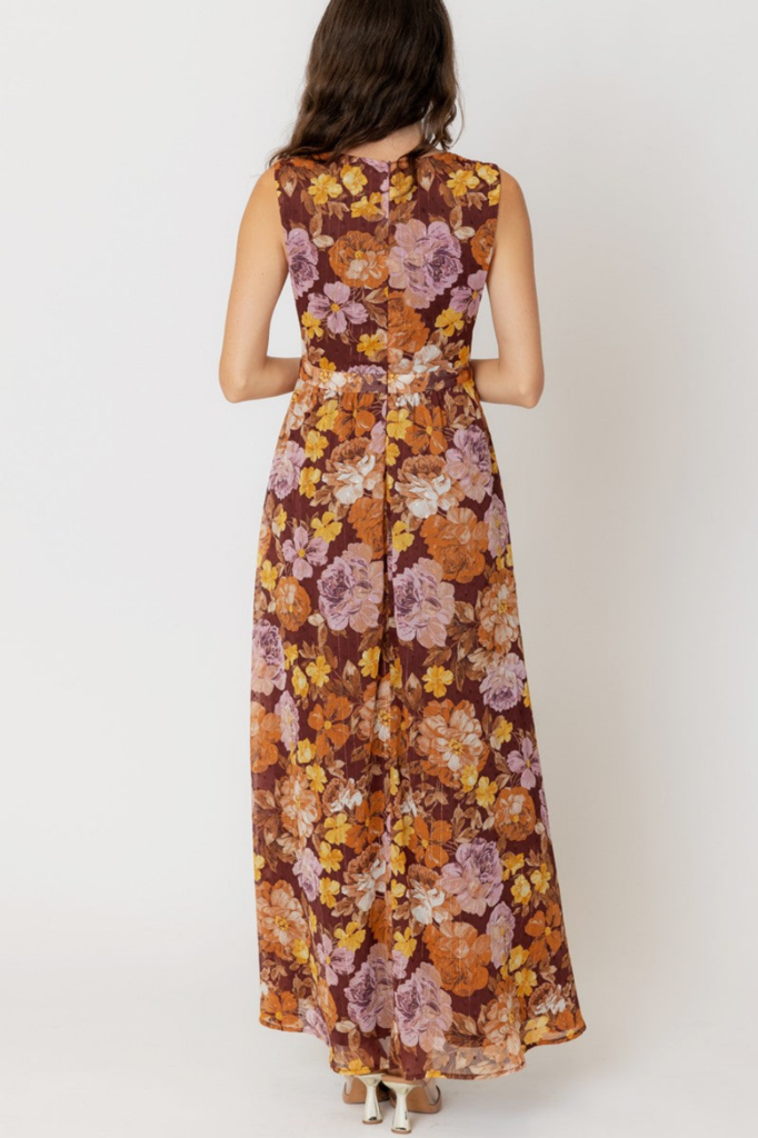 En Creme Auburn Floral V-Neck Maxi Dress