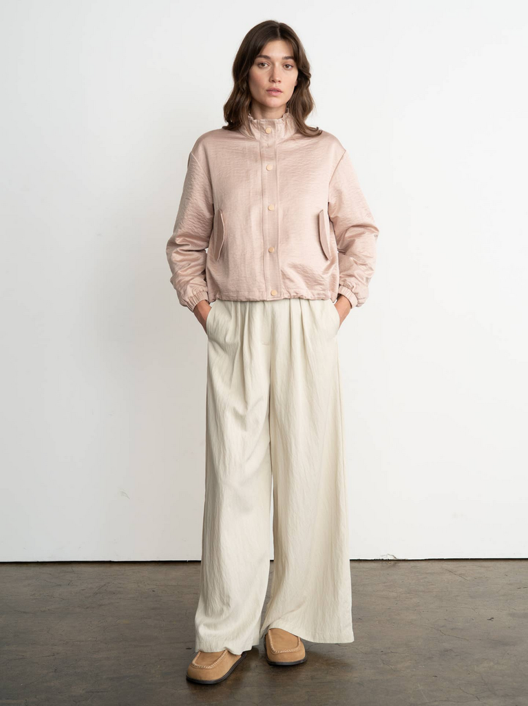 Elle Grey Lightweight Snap-Front Jacket with High Collar