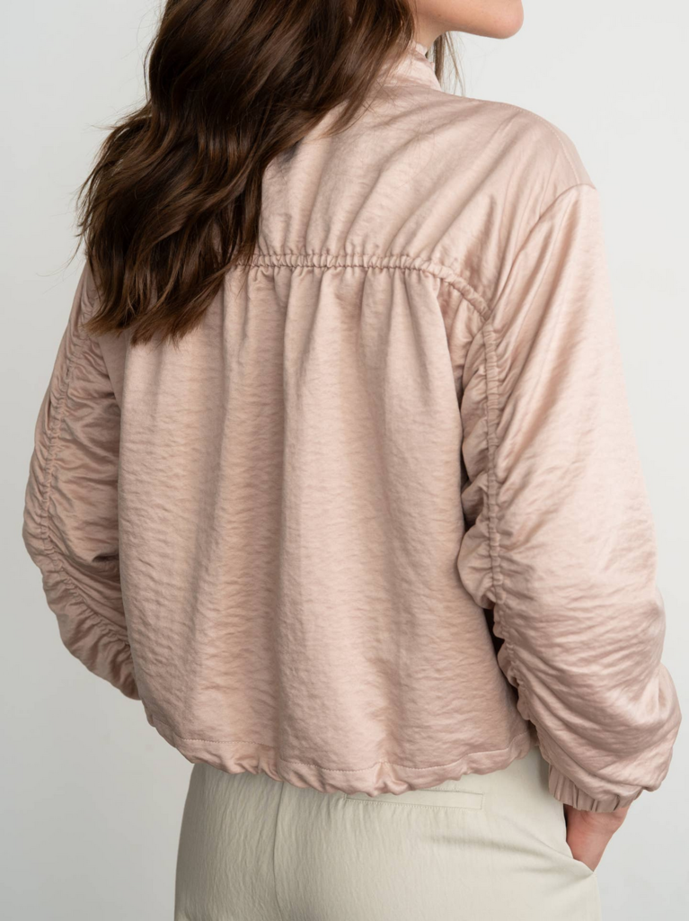 Elle Grey Lightweight Snap-Front Jacket with High Collar