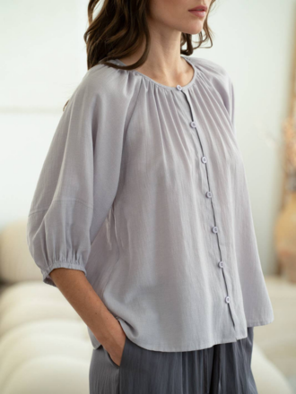 Elle Grey Linen 3/4 Sleeve Flowy Blouse Elle Grey Linen 3/4 Sleeve Flowy Blouse