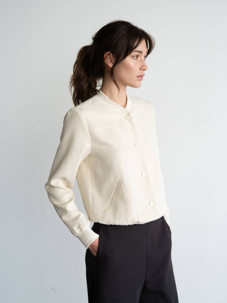 Elle Grey Minimal Buttery-Textured Blouson Jacket