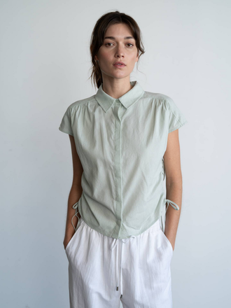 Elle Grey Side Ruched Linen Shirt Elle Grey Side Ruched Linen Shirt