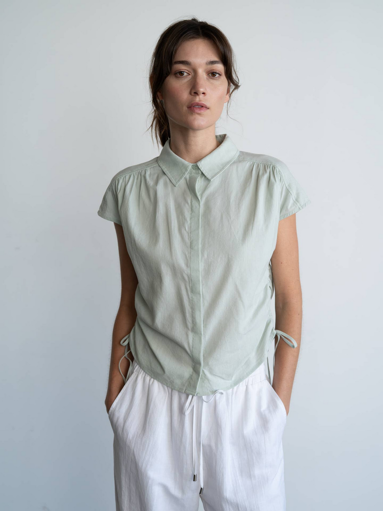 Elle Grey Side Ruched Linen Shirt