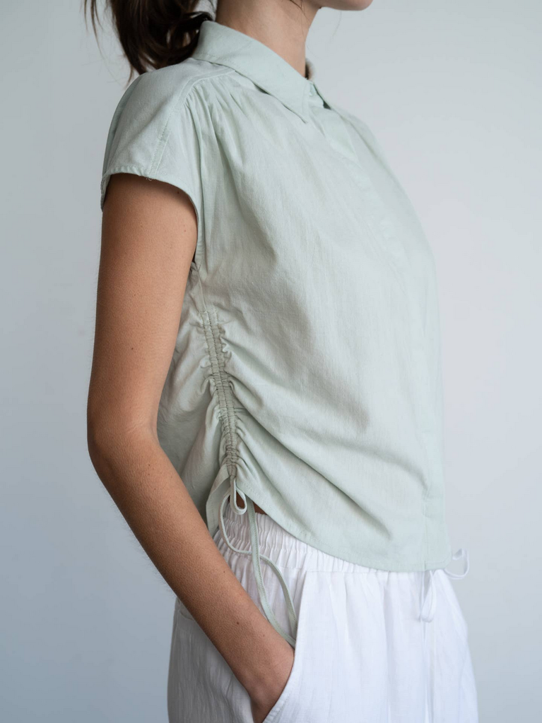 Elle Grey Side Ruched Linen Shirt
