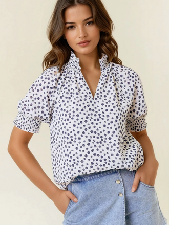 Doe & Rae Dot Print Short Sleeve Blouse Doe & Rae Dot Print Short Sleeve Blouse