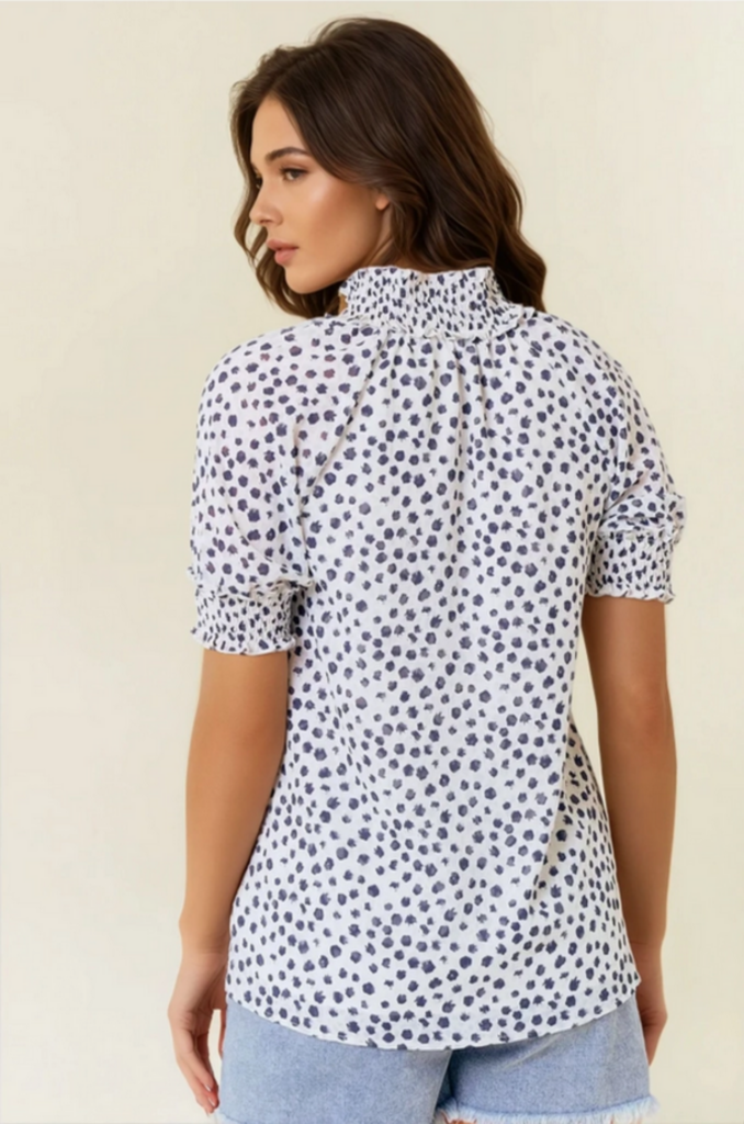 Doe & Rae Dot Print Short Sleeve Blouse