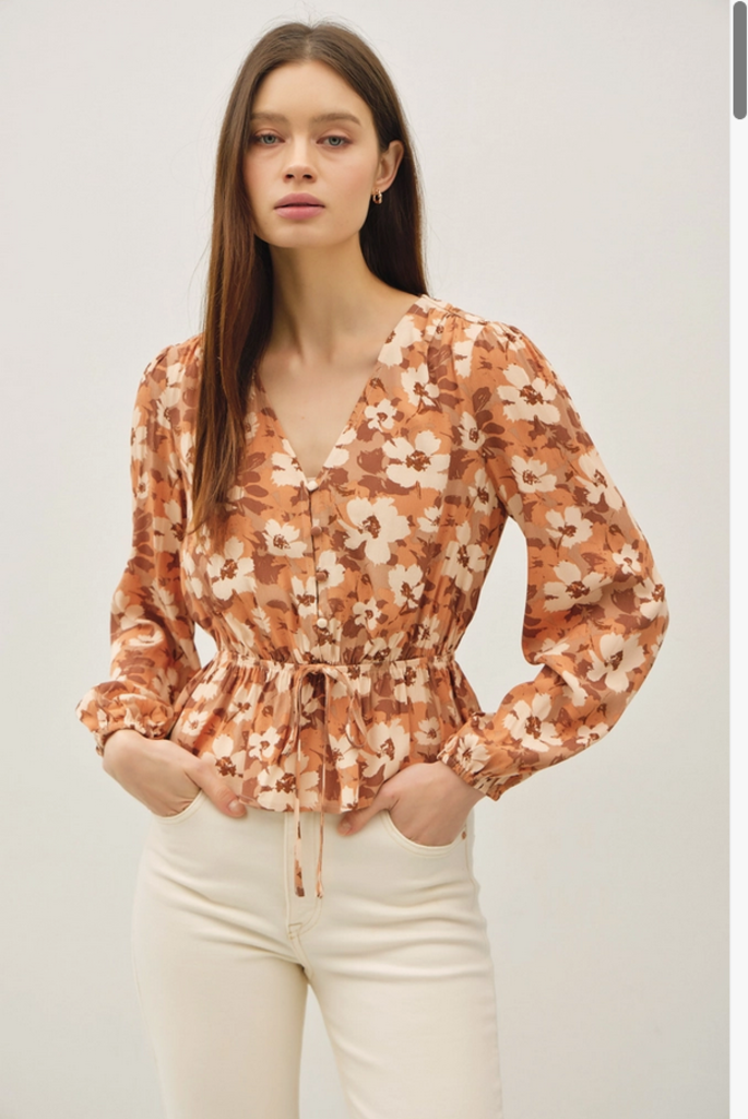 Be Cool Boho Floral Print V-Neck Blouse