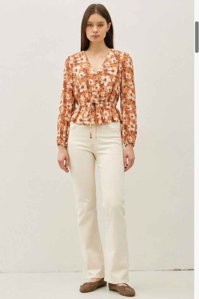 Be Cool Boho Floral Print V-Neck Blouse