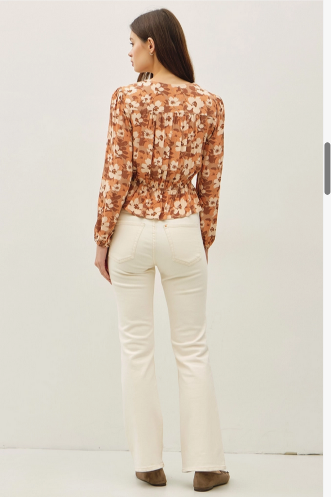 Be Cool Boho Floral Print V-Neck Blouse