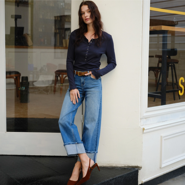 Bayeas Low Rise Straight Leg Cuffed Jeans