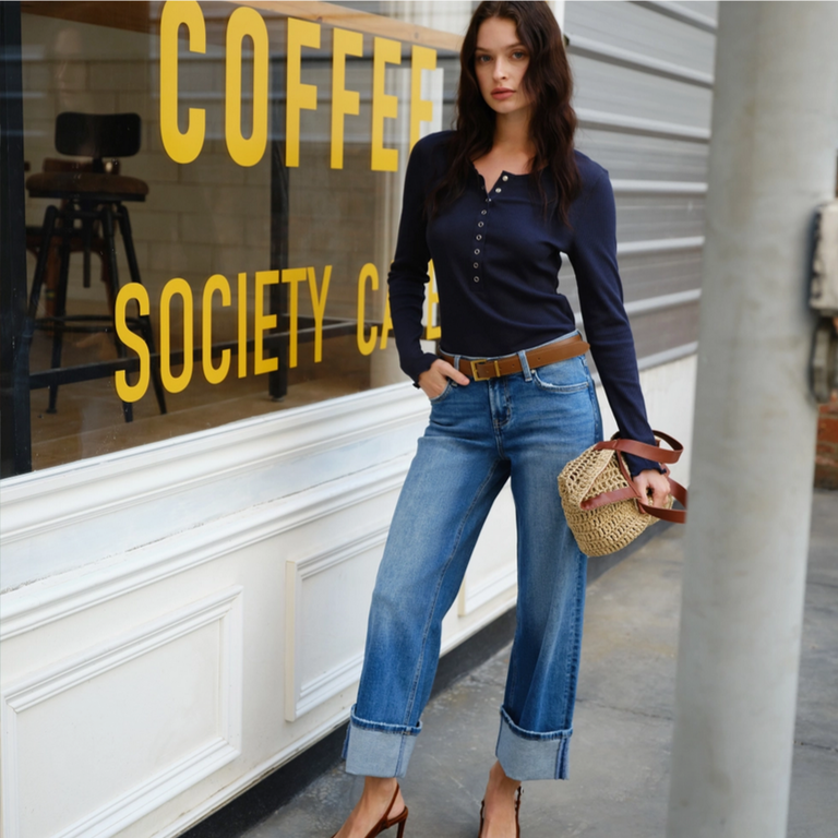 Bayeas Low Rise Straight Leg Cuffed Jeans