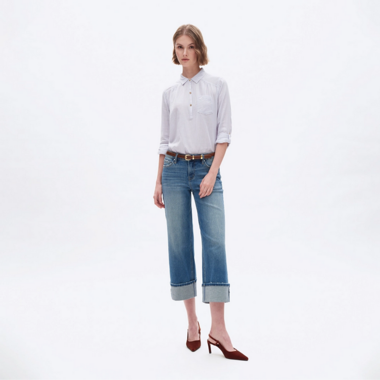 Bayeas Low Rise Straight Leg Cuffed Jeans