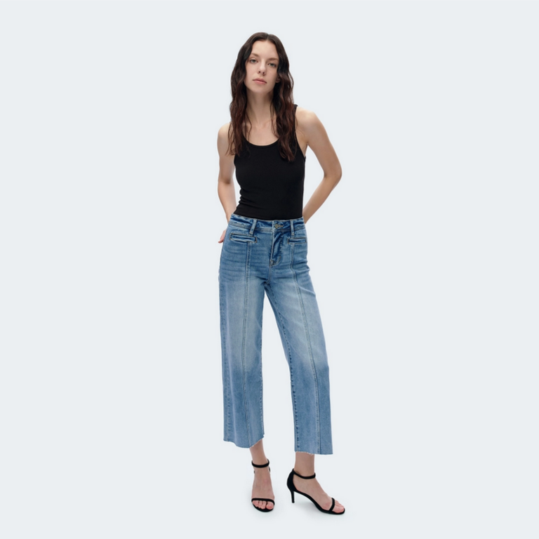 Bayeas High Rise Wide Leg Jeans with Raw Hem