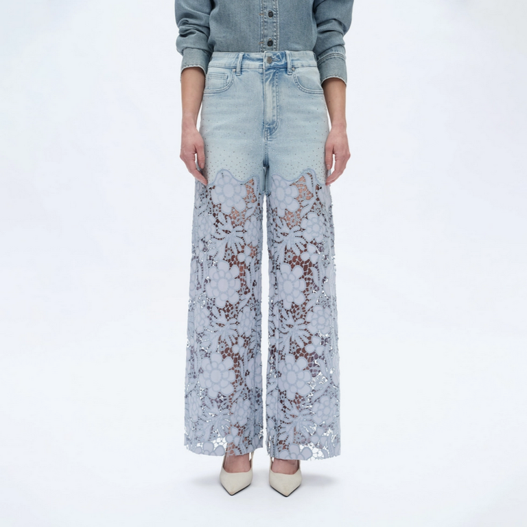 Bayeas Super High Rise Wide Leg Lace Jeans