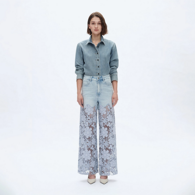 Bayeas Super High Rise Wide Leg Lace Jeans