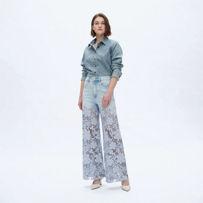 Bayeas Super High Rise Wide Leg Lace Jeans