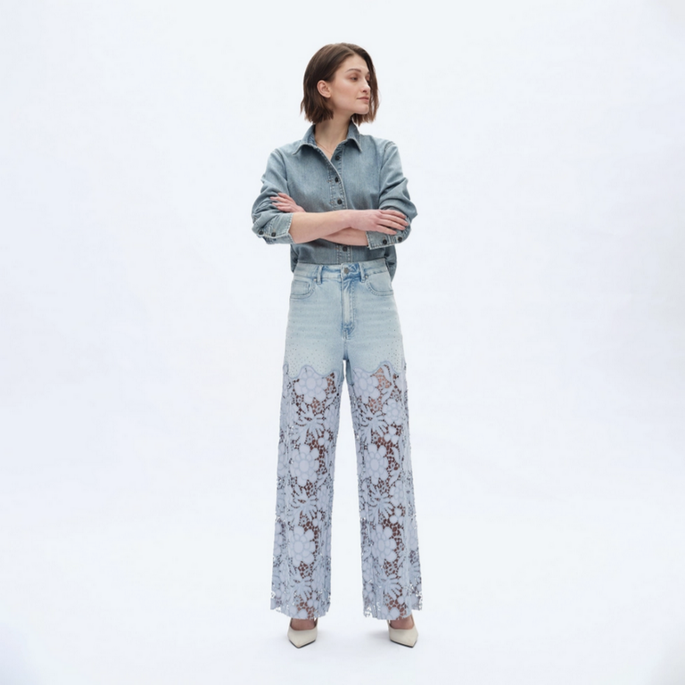 Bayeas Super High Rise Wide Leg Lace Jeans