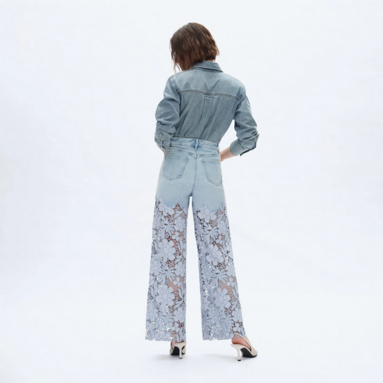 Bayeas Super High Rise Wide Leg Lace Jeans