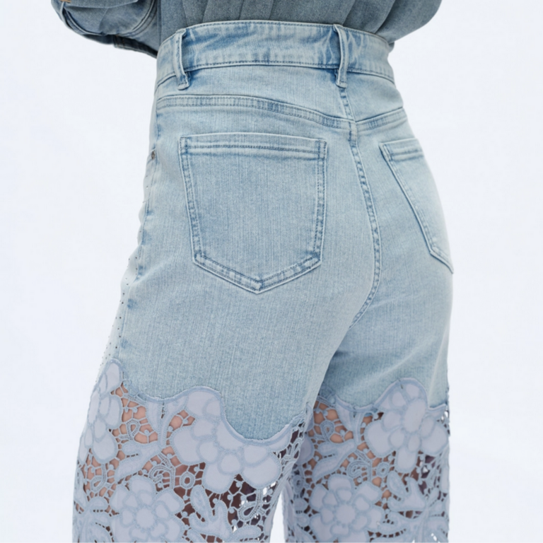 Bayeas Super High Rise Wide Leg Lace Jeans