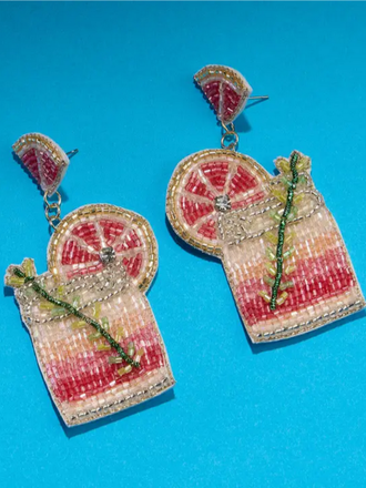 Blue Suede Jewels Beaded Grapefruit Cocktail Earrings