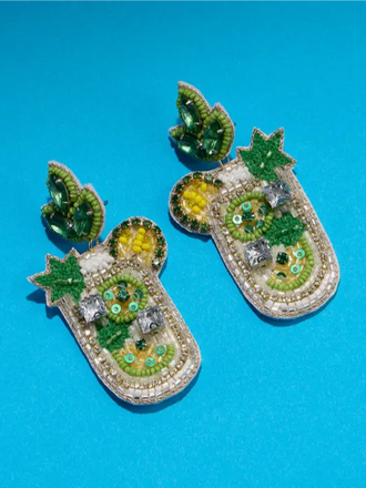 Blue Suede Jewels Beaded Mojito Cocktail Earrings