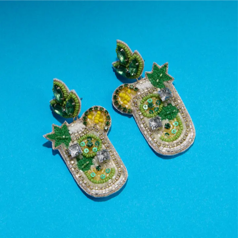 Blue Suede Jewels Beaded Mojito Cocktail Earrings