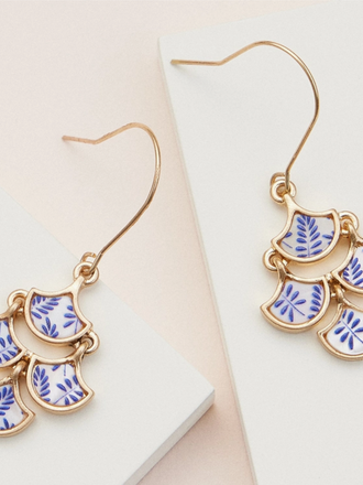 Blue Suede Jewels Gold and Blue Mother of Pearl Floral Earrings