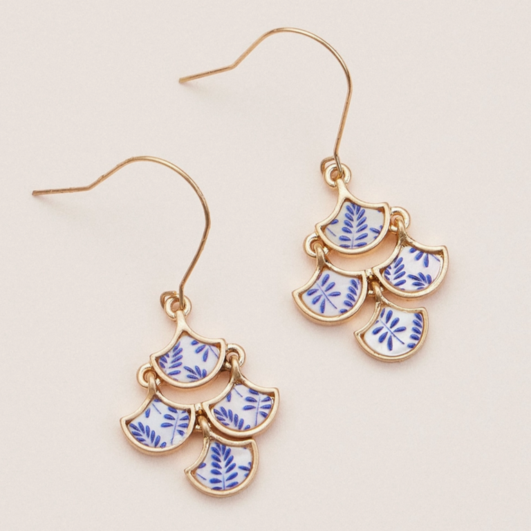 Blue Suede Jewels Gold and Blue Mother of Pearl Floral Earrings