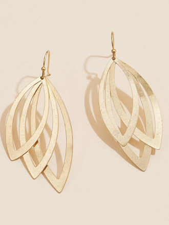 Blue Suede Jewels Layered Leaf Metal Earrings in Multi Tones