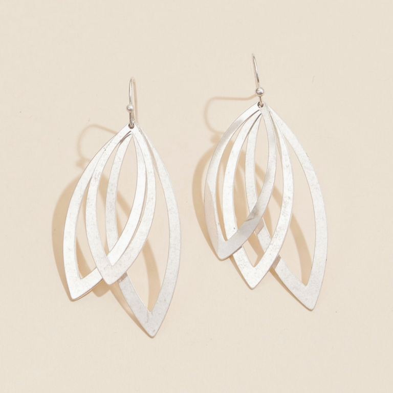 Blue Suede Jewels Layered Leaf Metal Earrings in Multi Tones