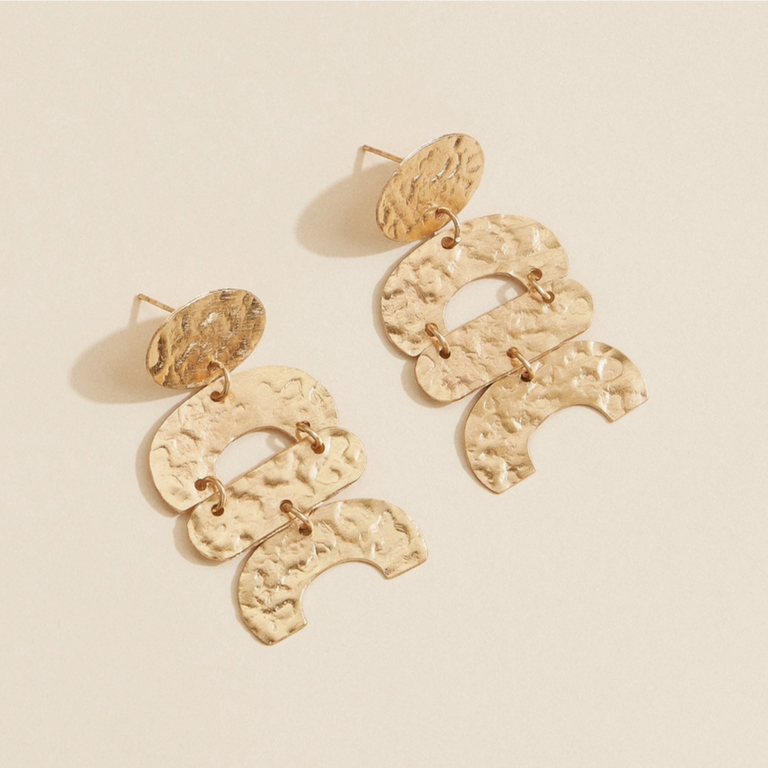 Blue Suede Jewels Geometric Hammered Brass Boho Earrings