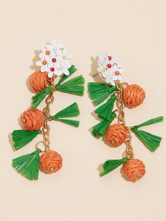 Blue Suede Jewels Floral Seed Bead & Rafia Earrings Blue Suede Jewels Floral Seed Bead & Rafia Earrings