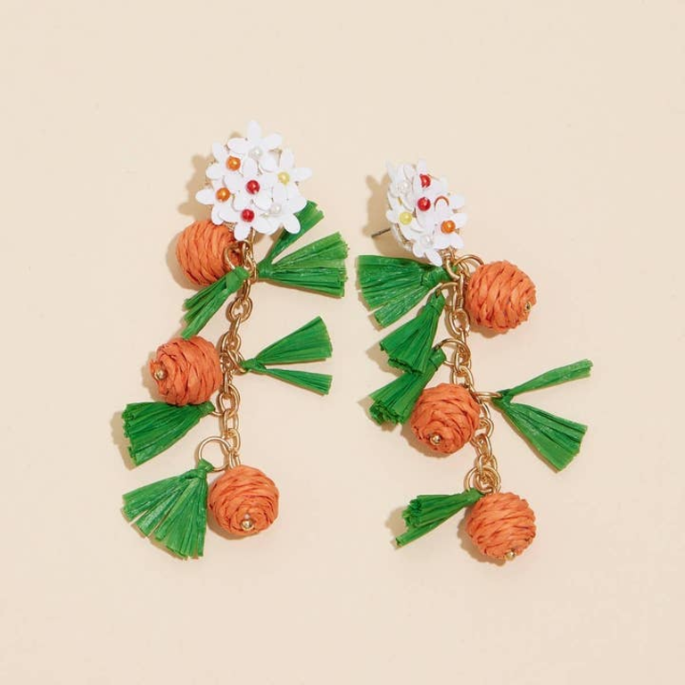 Blue Suede Jewels Floral Seed Bead & Rafia Earrings