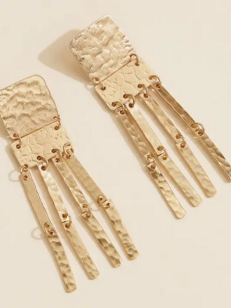 Blue Suede Jewels Hammered Brass Fringe Earrings Blue Suede Jewels Hammered Brass Fringe Earrings