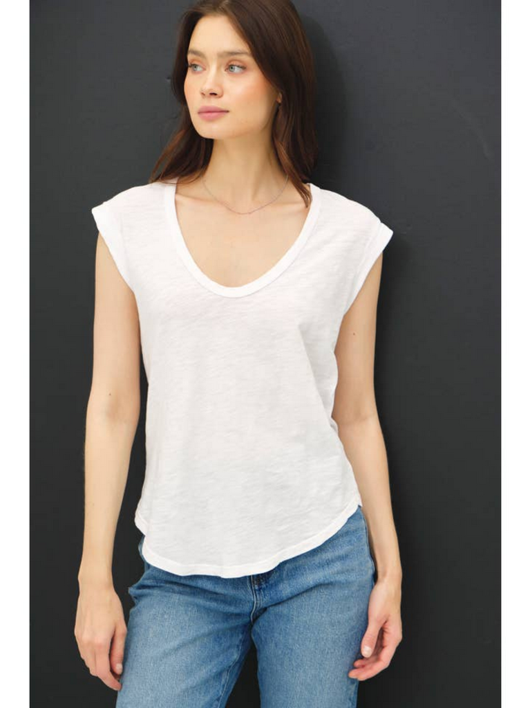 Be Cool Basic Cap Sleeve Garment Dyed Top