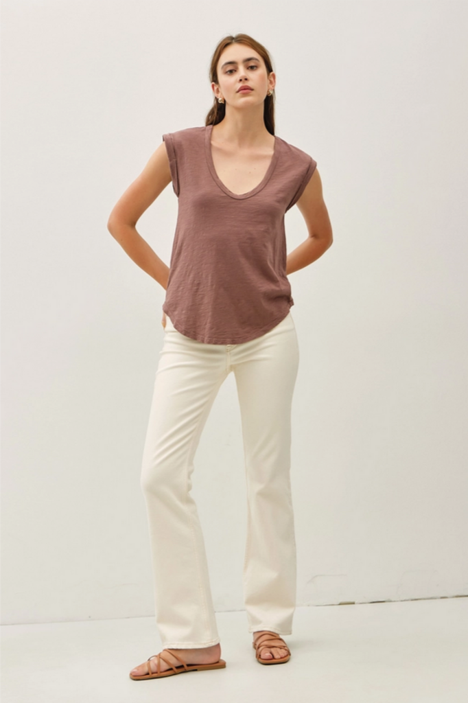 Be Cool Basic Cap Sleeve Garment Dyed Top