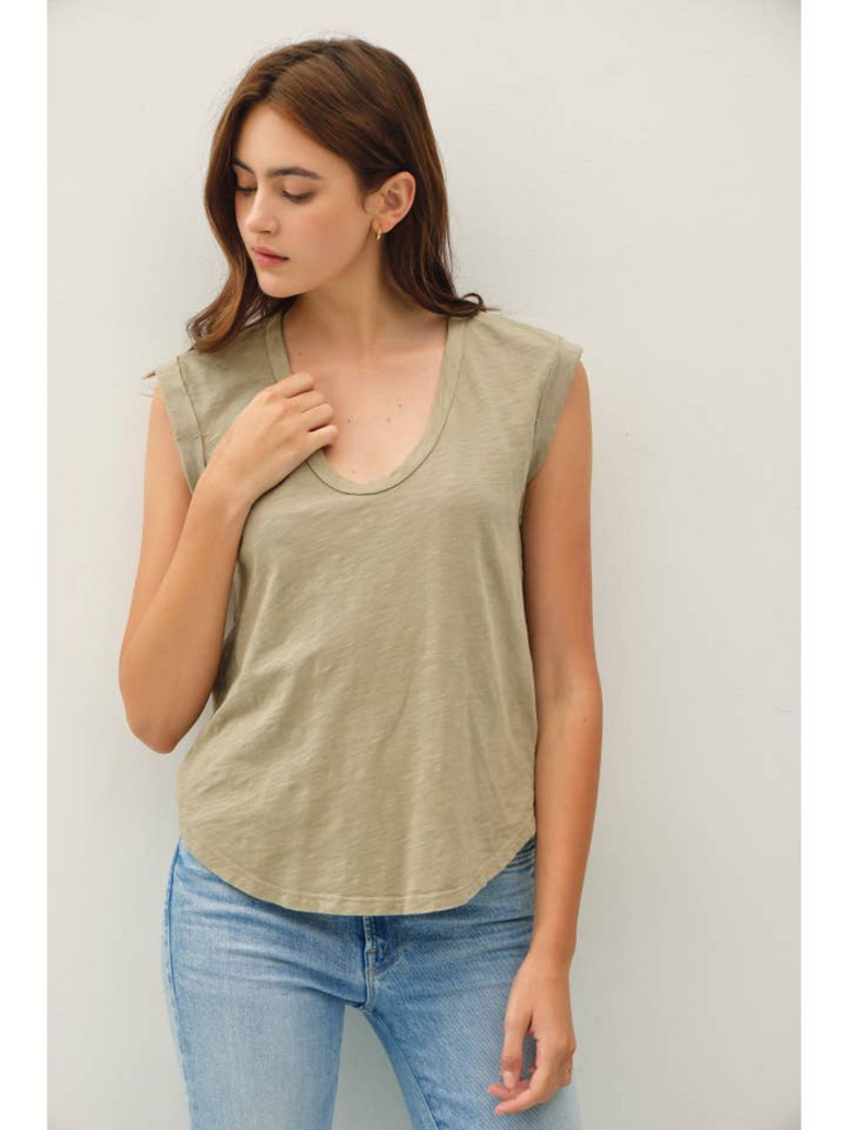 Be Cool Basic Cap Sleeve Garment Dyed Top
