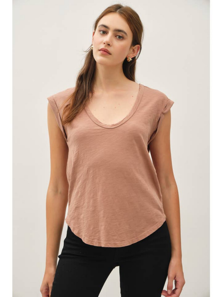 Be Cool Basic Cap Sleeve Garment Dyed Top