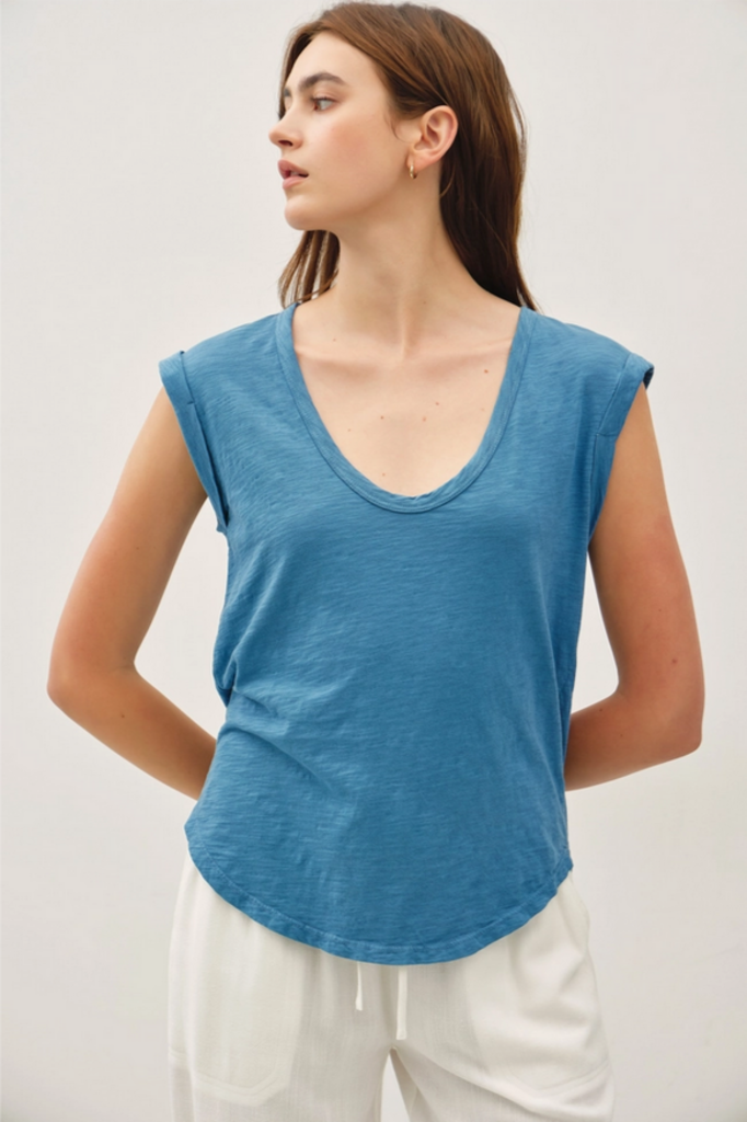 Be Cool Basic Cap Sleeve Garment Dyed Top