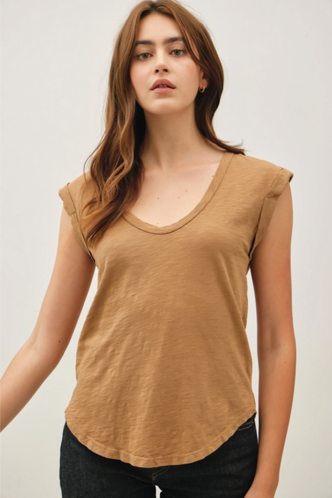 Be Cool Basic Cap Sleeve Garment Dyed Top