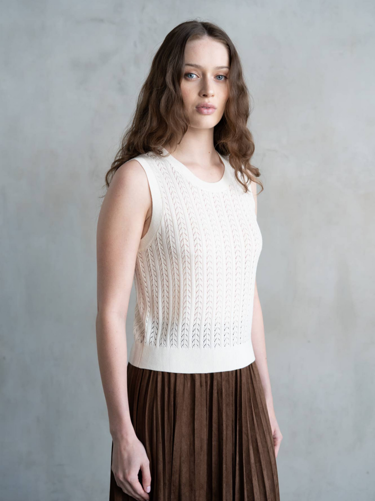 Elle Grey Crew Neck Cabled Sleeveless Sweater