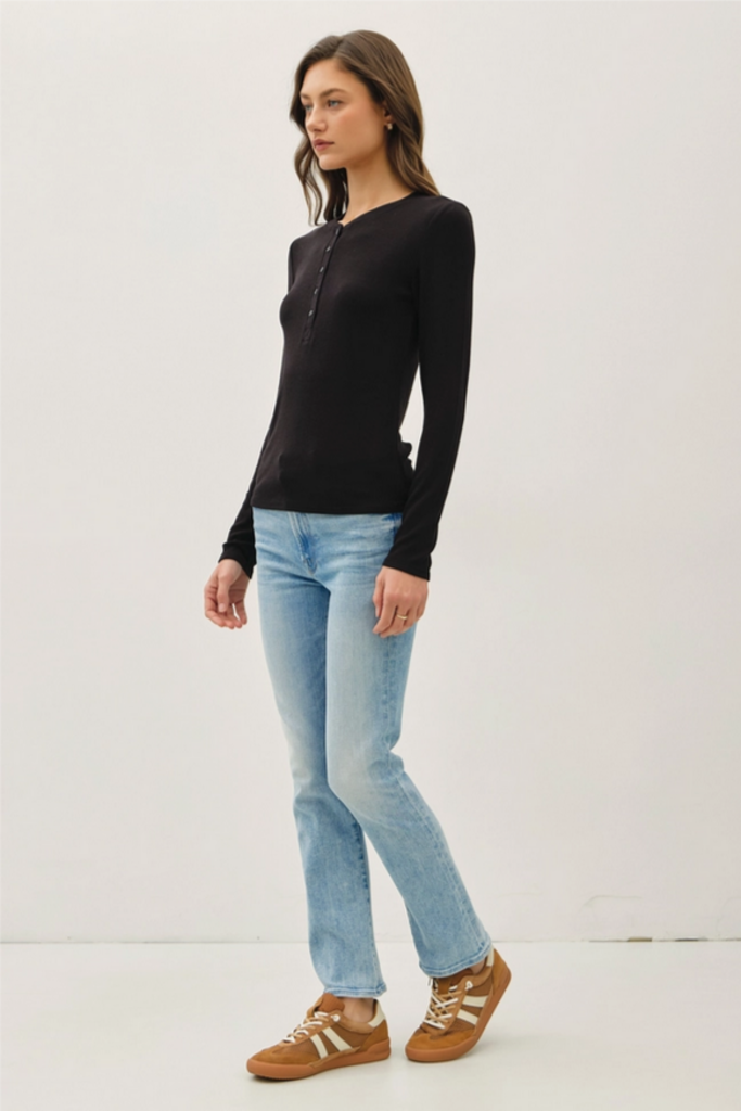 Be Cool Modal Ribbed Longsleeve Henley Top