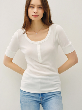 Be Cool Ribbed  Short Sleeve Henley Top