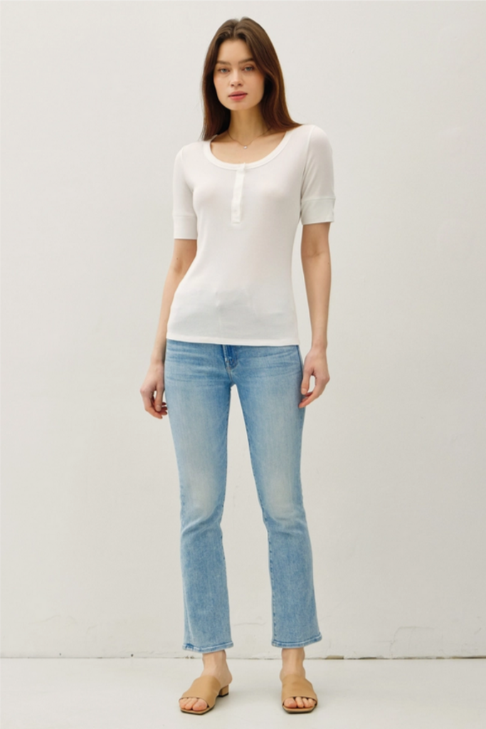 Be Cool Ribbed  Short Sleeve Henley Top