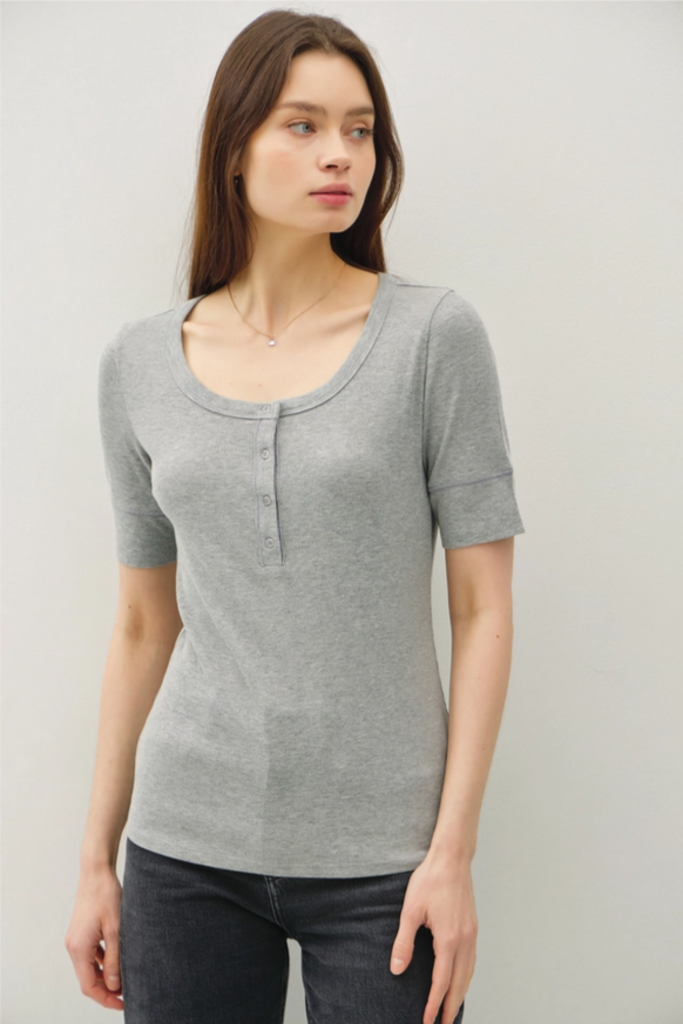 Be Cool Ribbed  Short Sleeve Henley Top