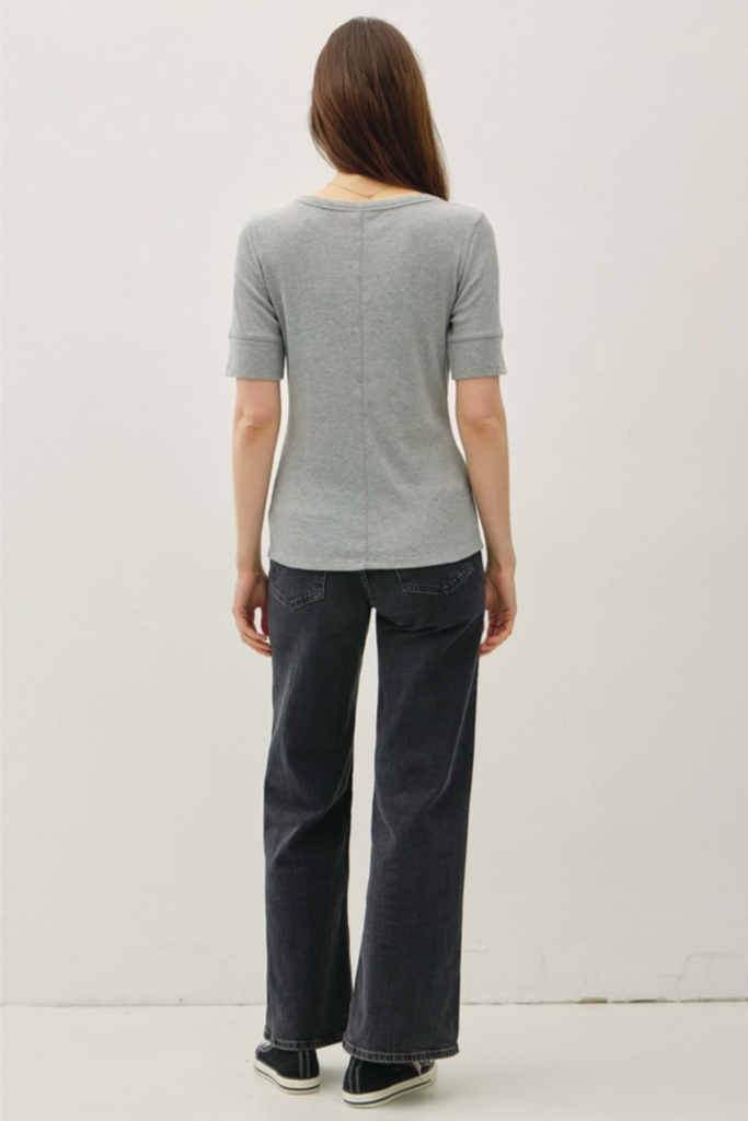 Be Cool Ribbed  Short Sleeve Henley Top