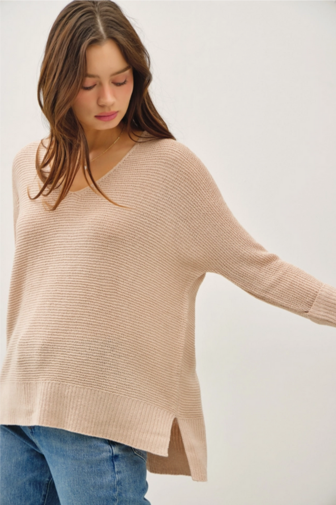 Be Cool V-Neck Dolman Roll Cuff Sweater