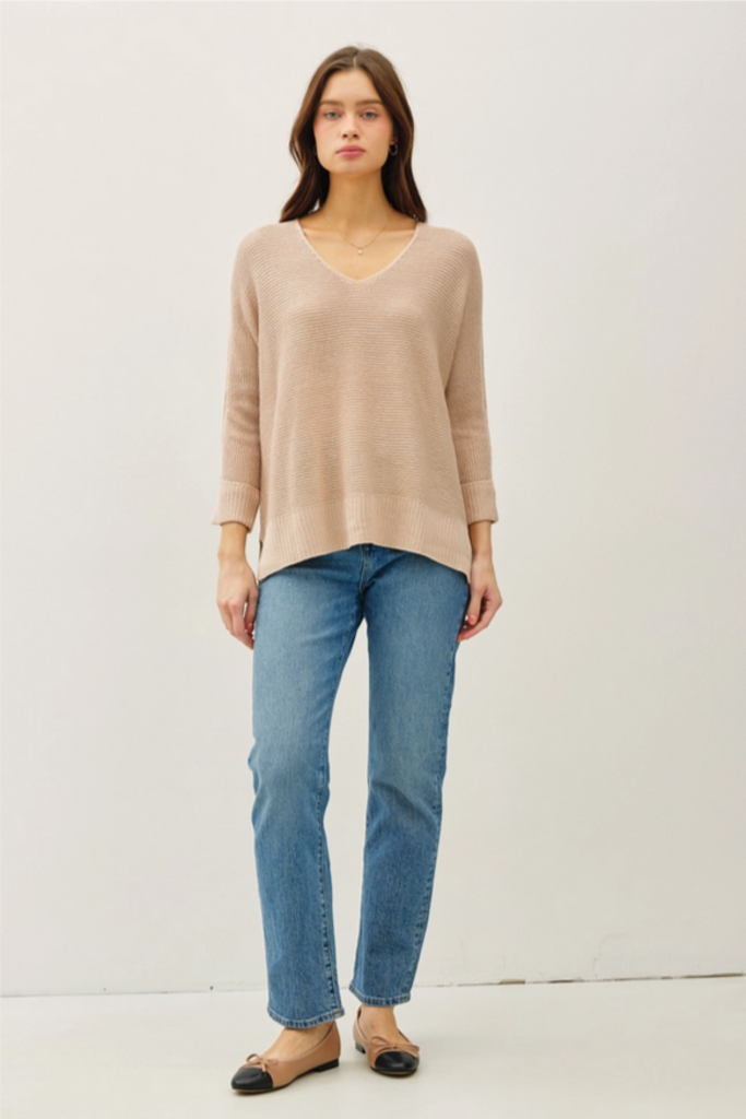 Be Cool V-Neck Dolman Roll Cuff Sweater