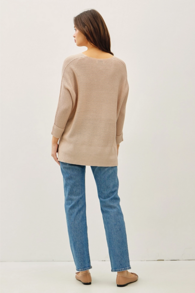 Be Cool V-Neck Dolman Roll Cuff Sweater